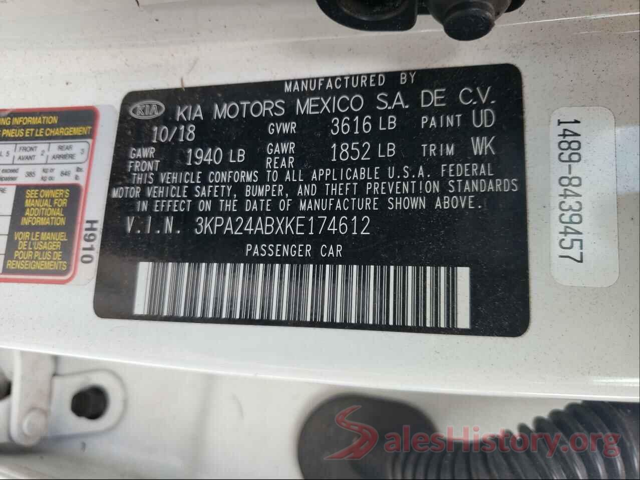 3KPA24ABXKE174612 2019 KIA RIO