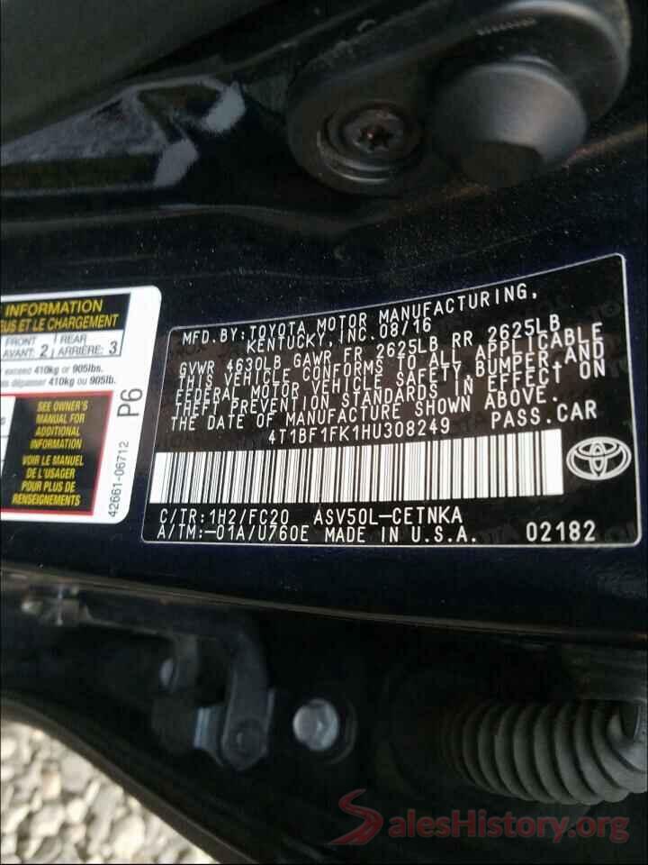 4T1BF1FK1HU308249 2017 TOYOTA CAMRY