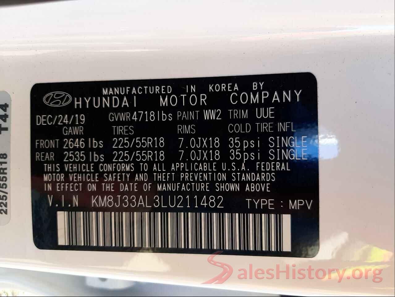 KM8J33AL3LU211482 2020 HYUNDAI TUCSON