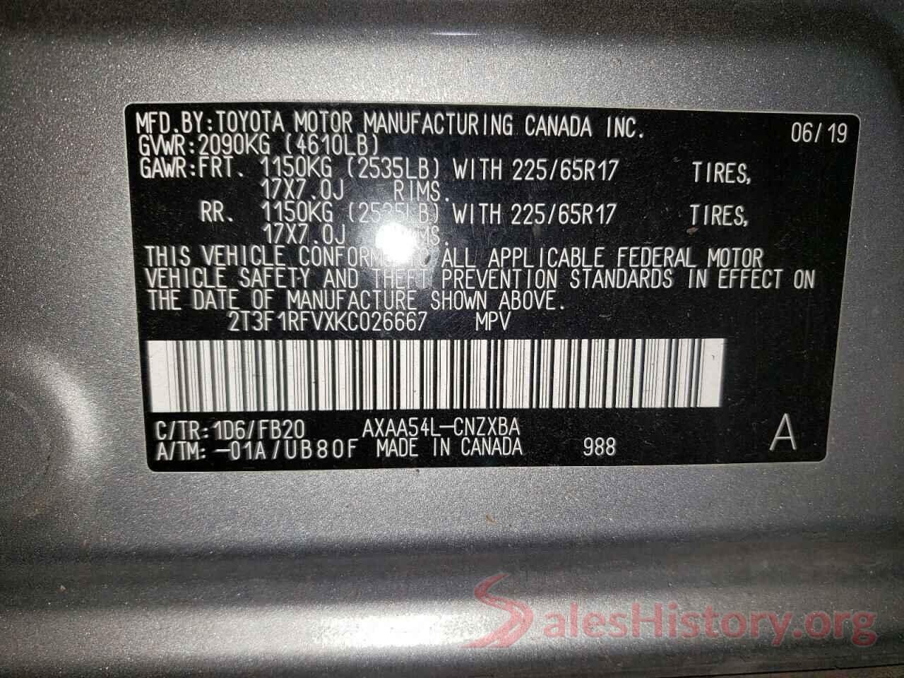 2T3F1RFVXKC026667 2019 TOYOTA RAV4