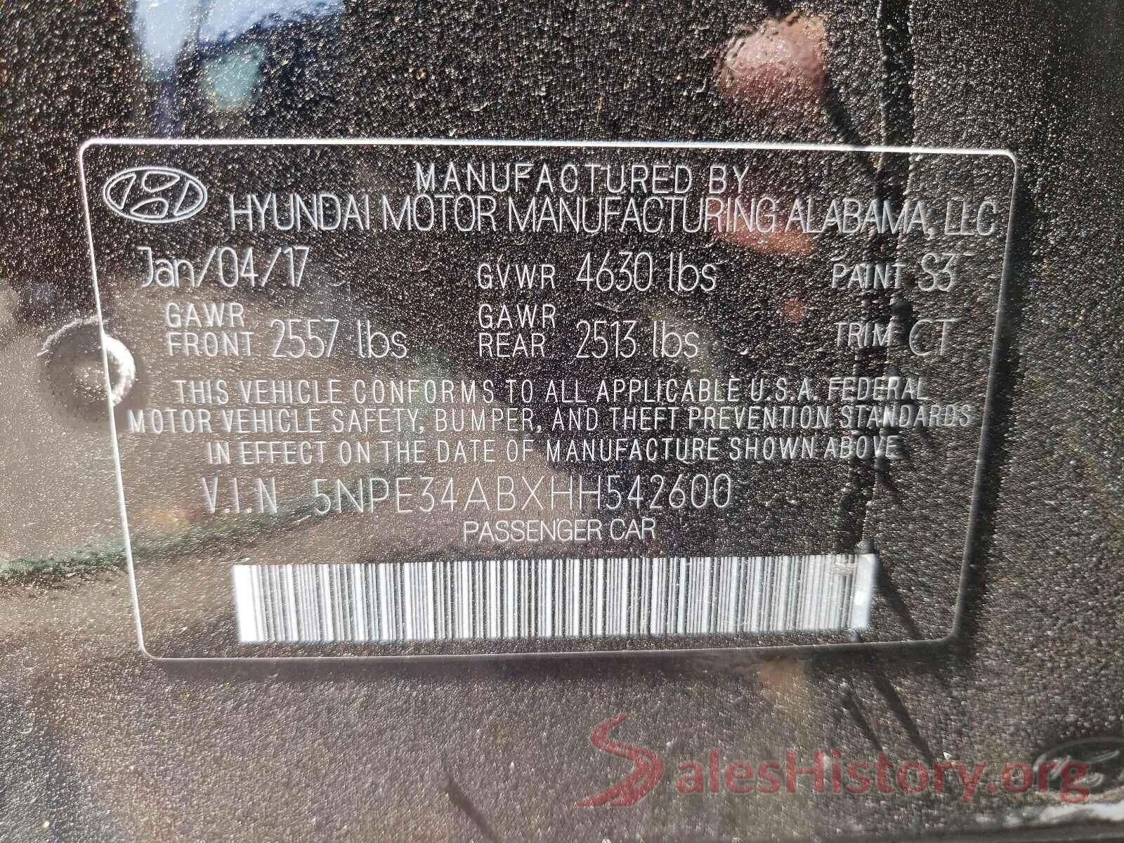 5NPE34ABXHH542600 2017 HYUNDAI SONATA