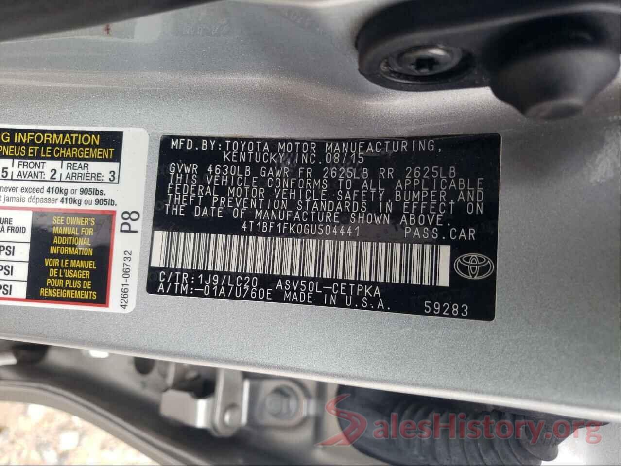 4T1BF1FK0GU504441 2016 TOYOTA CAMRY