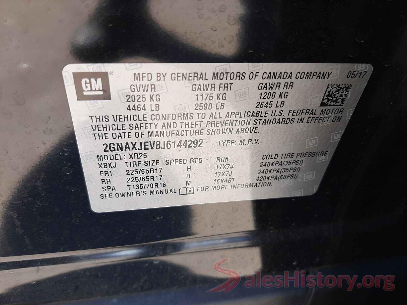 2GNAXJEV8J6144292 2018 CHEVROLET EQUINOX