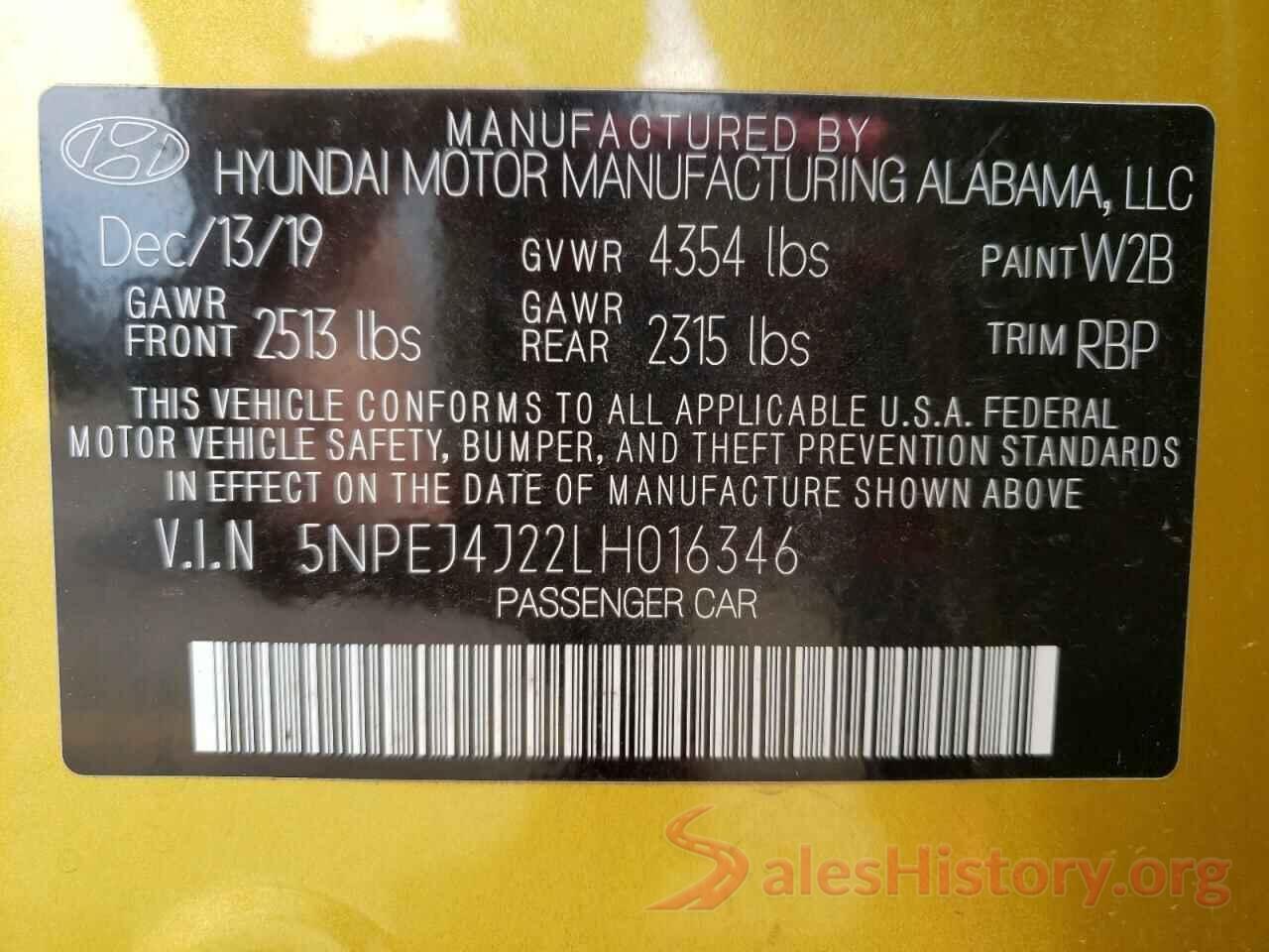 5NPEJ4J22LH016346 2020 HYUNDAI SONATA