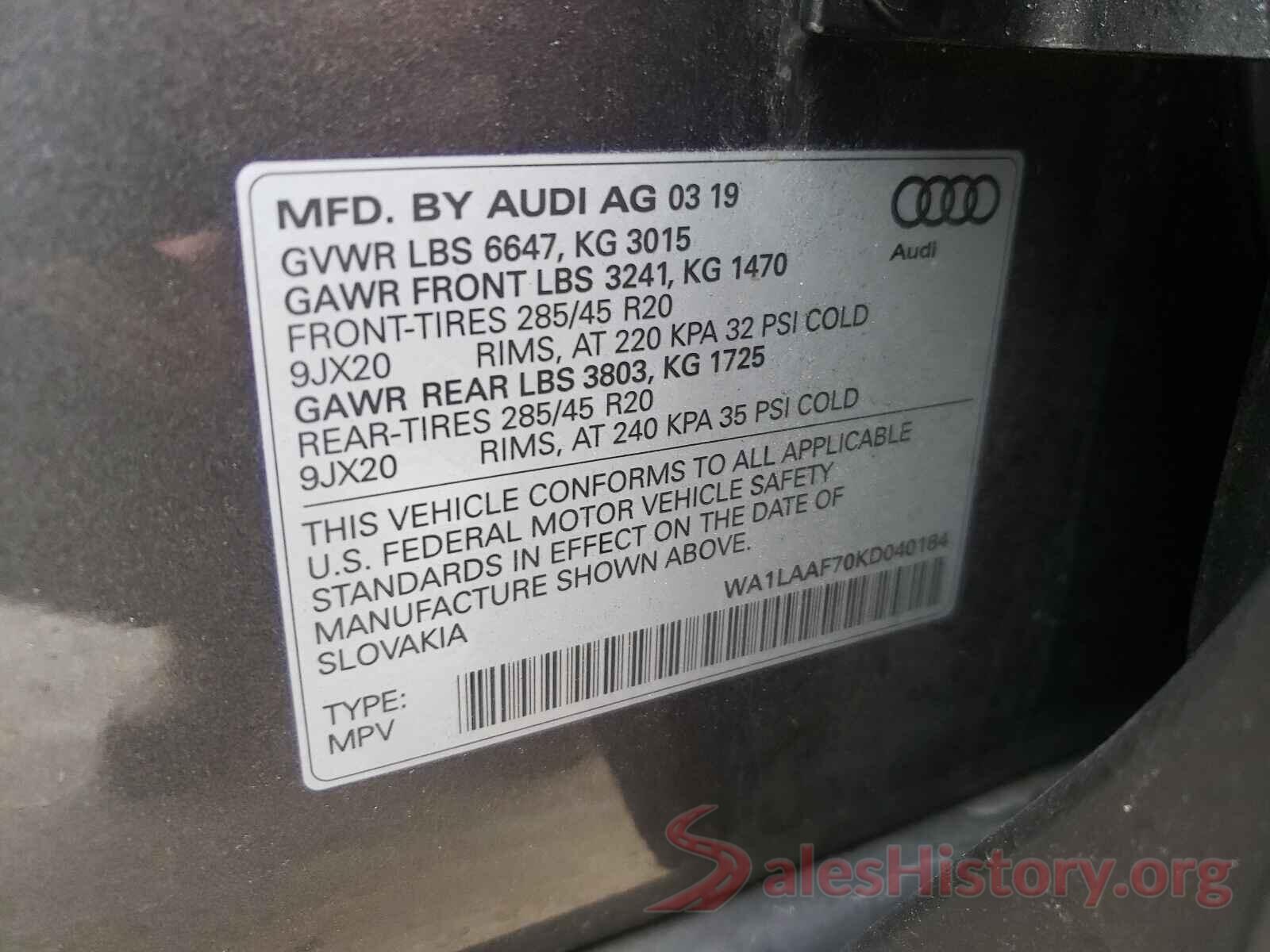 WA1LAAF70KD040184 2019 AUDI Q7