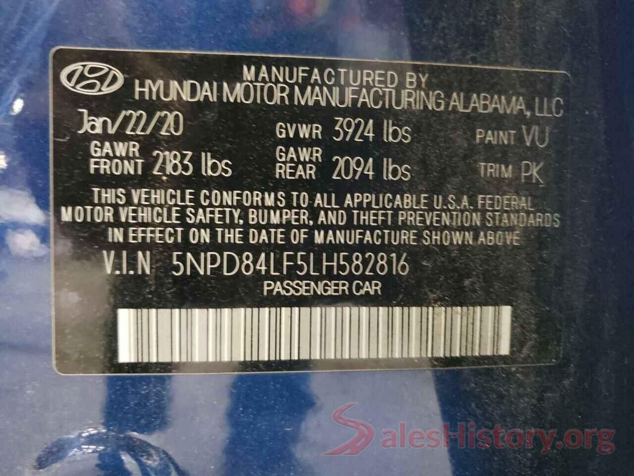 5NPD84LF5LH582816 2020 HYUNDAI ELANTRA