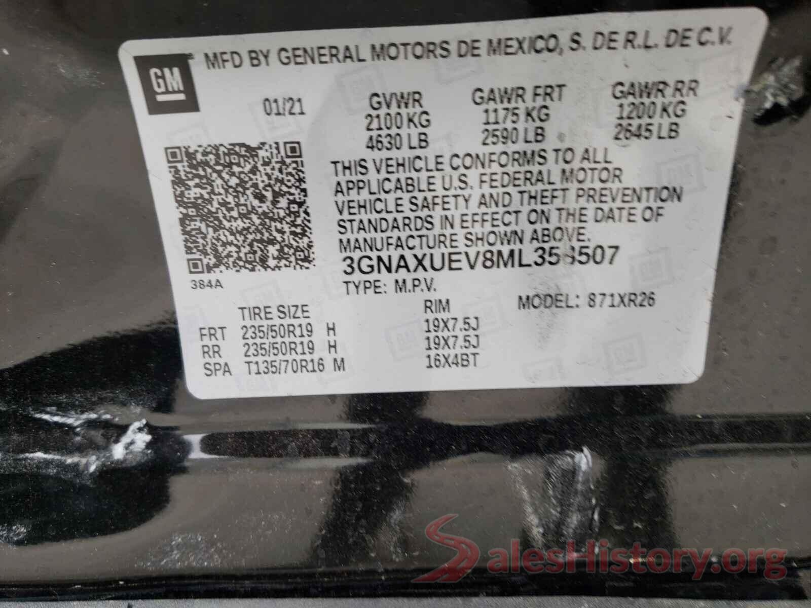 3GNAXUEV8ML358507 2021 CHEVROLET EQUINOX