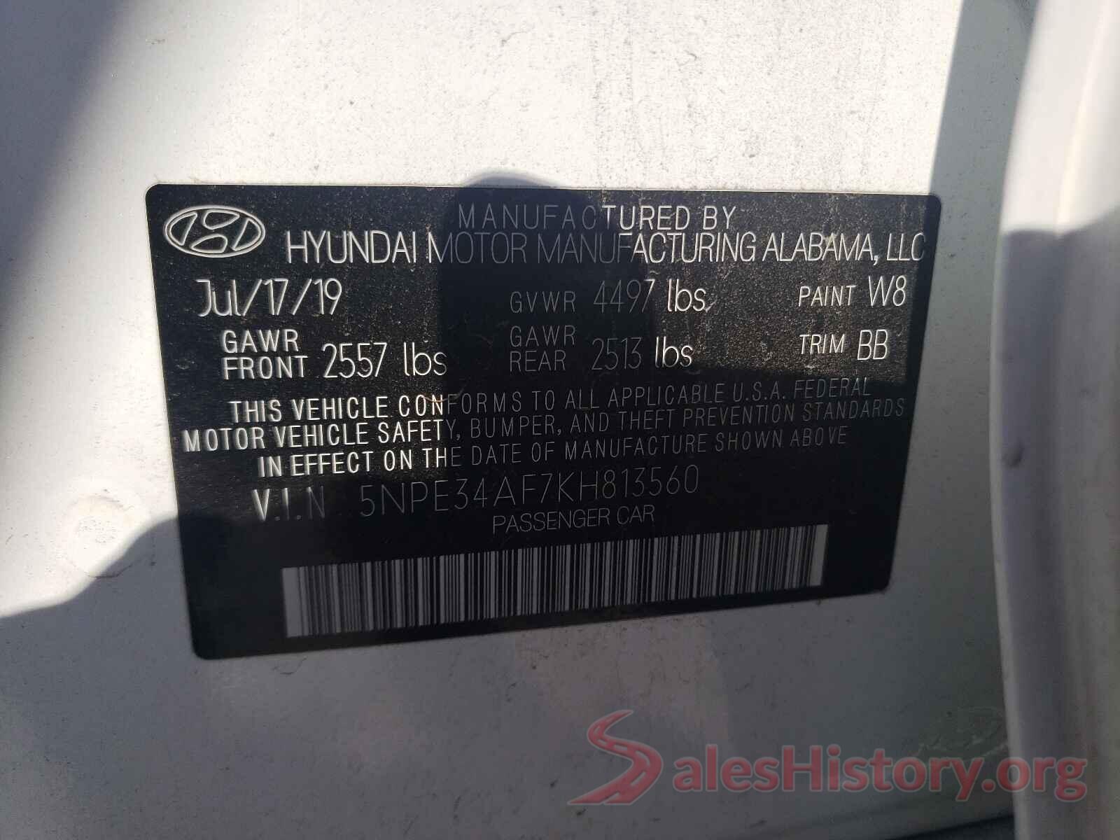 5NPE34AF7KH813560 2019 HYUNDAI SONATA