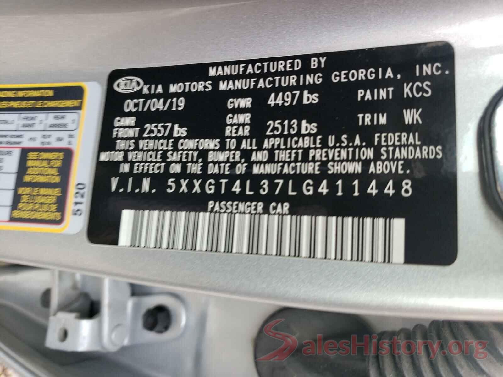 5XXGT4L37LG411448 2020 KIA OPTIMA