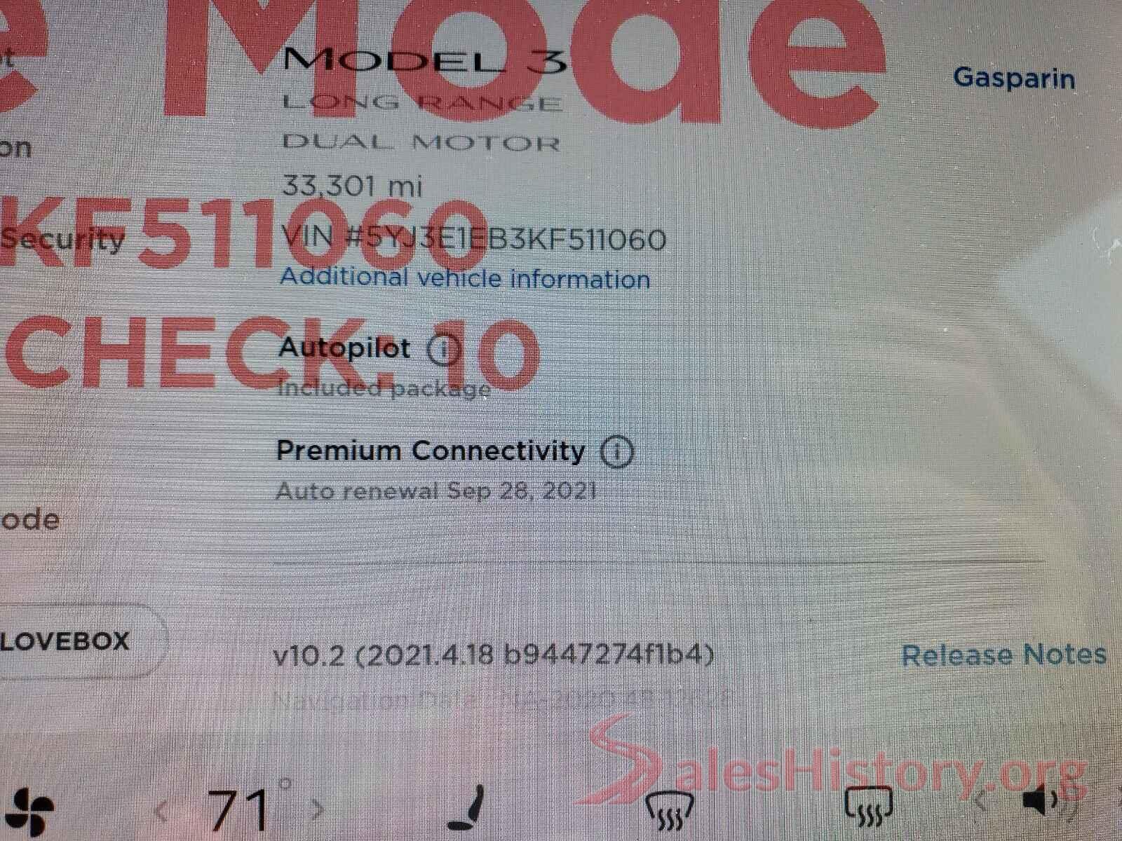 5YJ3E1EB3KF511060 2019 TESLA MODEL 3