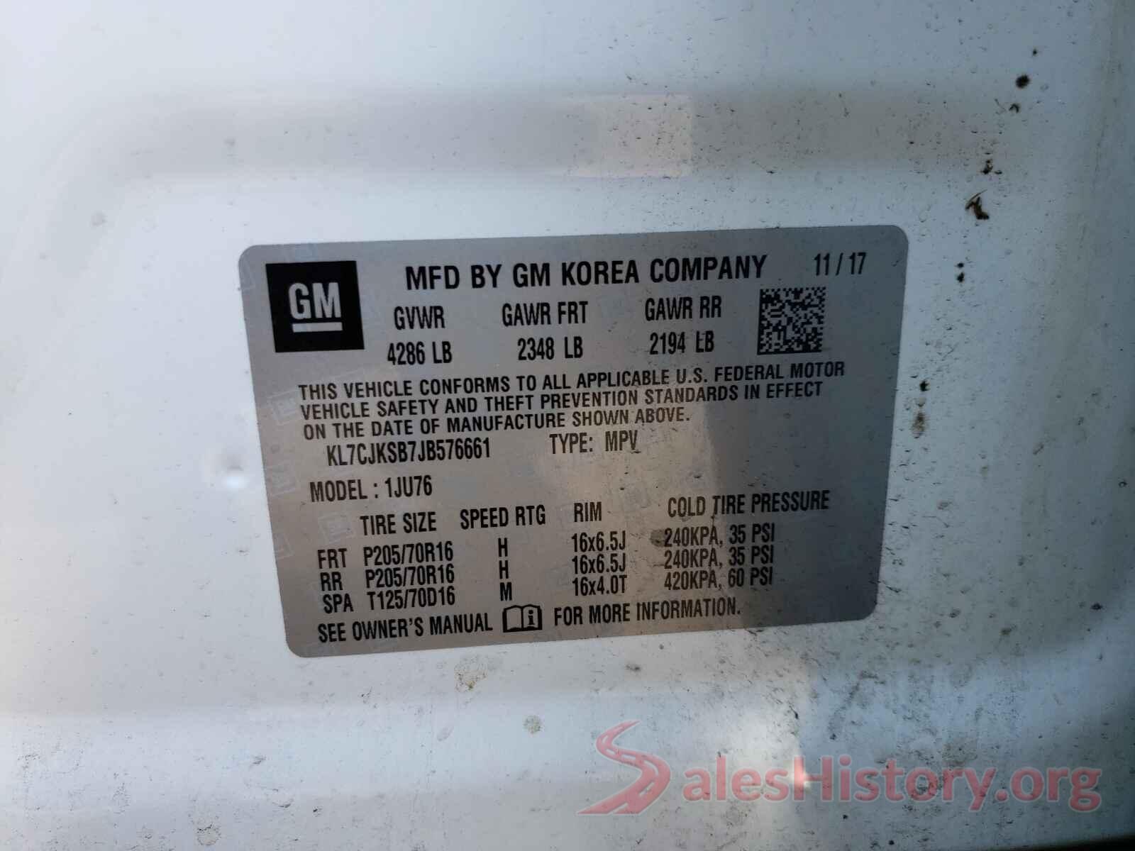 KL7CJKSB7JB576661 2018 CHEVROLET TRAX