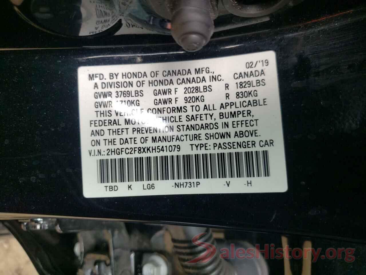 2HGFC2F8XKH541079 2019 HONDA CIVIC