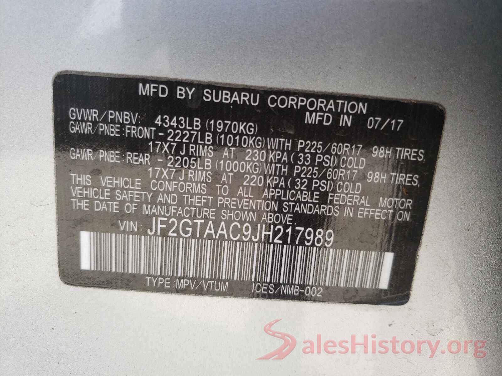 JF2GTAAC9JH217989 2018 SUBARU CROSSTREK