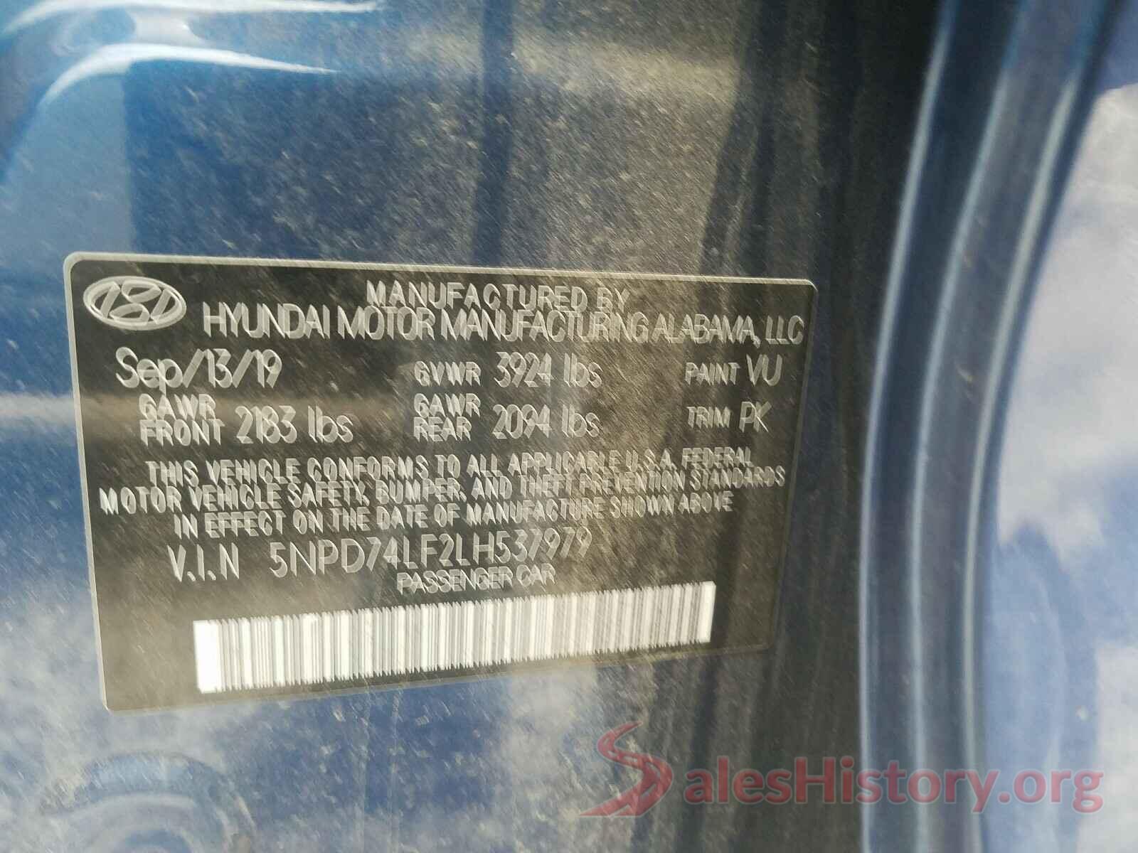 5NPD74LF2LH537979 2020 HYUNDAI ELANTRA