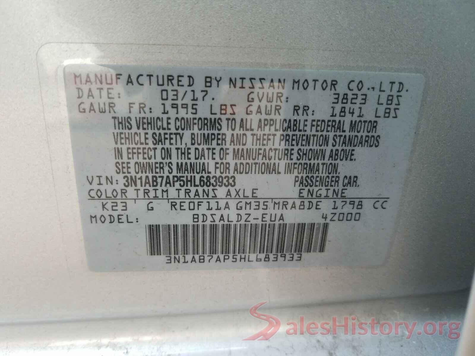 3N1AB7AP5HL683933 2017 NISSAN SENTRA