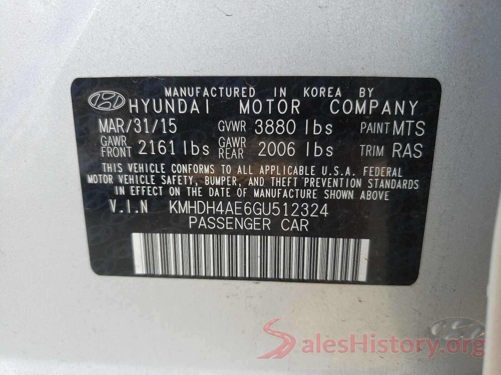 KMHDH4AE6GU512324 2016 HYUNDAI ELANTRA