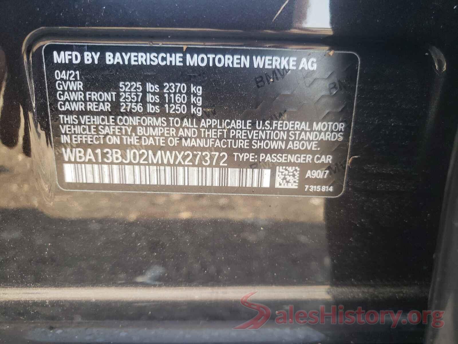 WBA13BJ02MWX27372 2021 BMW 5 SERIES