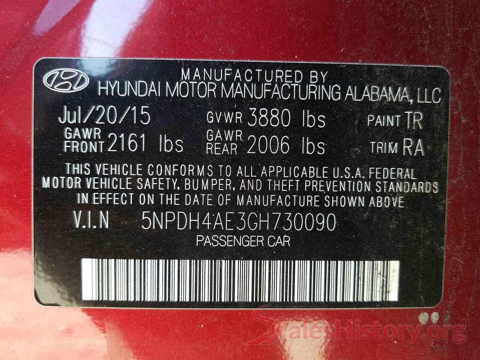 5NPDH4AE3GH730090 2016 HYUNDAI ELANTRA