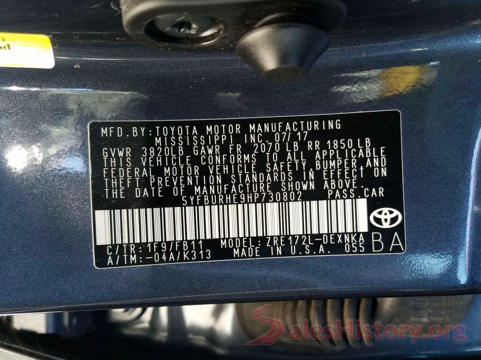 5YFBURHE9HP730802 2017 TOYOTA COROLLA