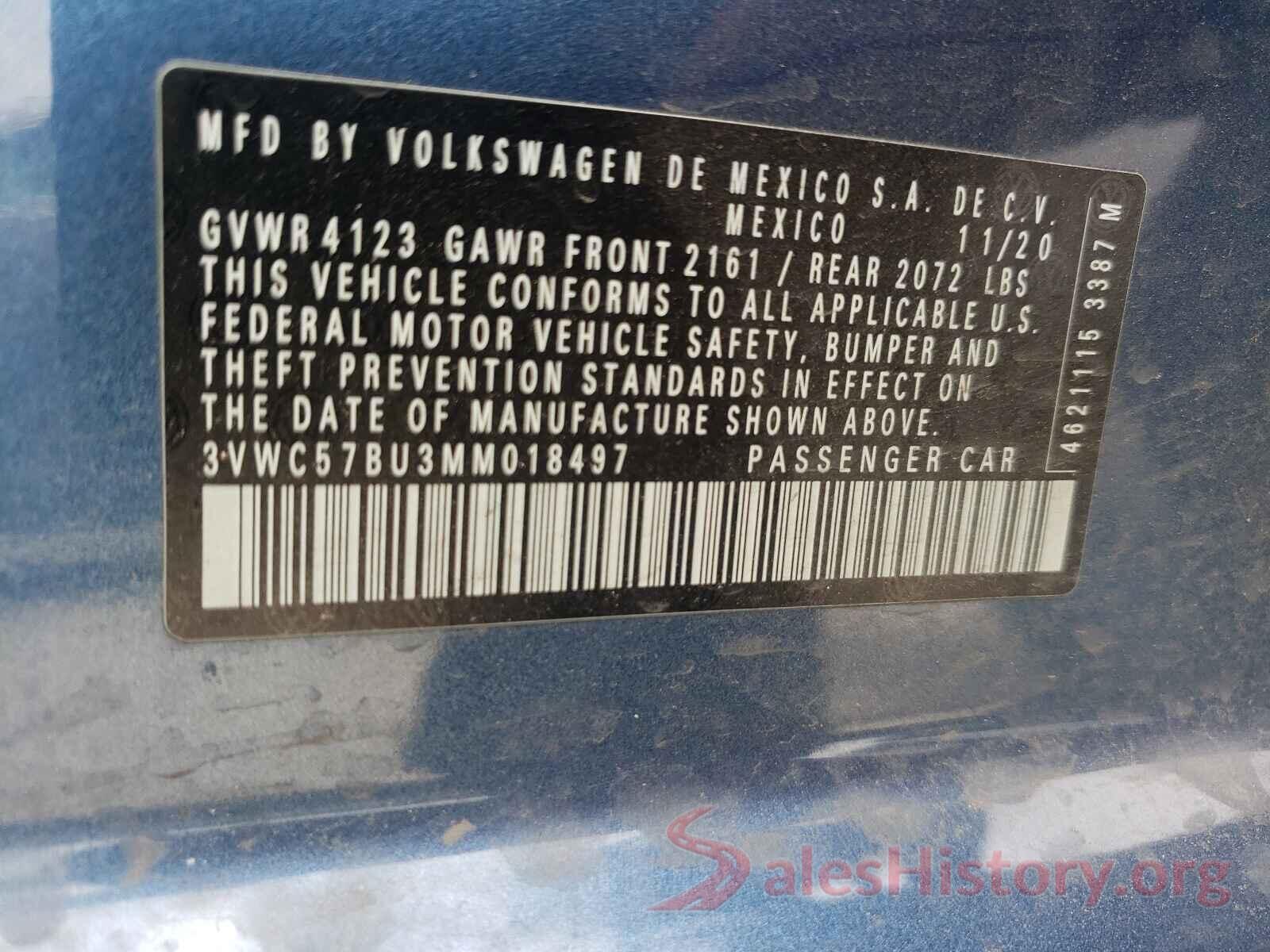 3VWC57BU3MM018497 2021 VOLKSWAGEN JETTA