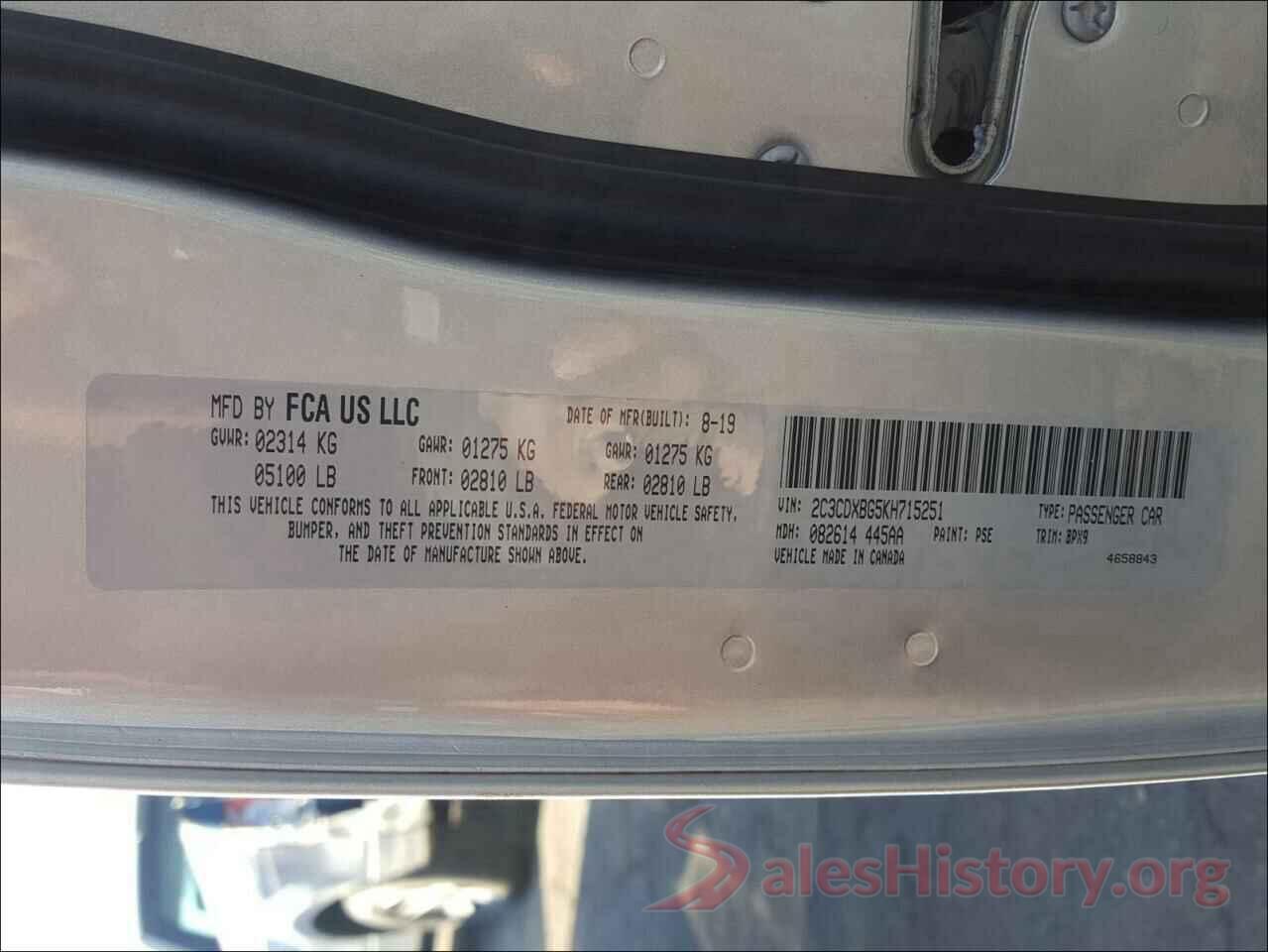 2C3CDXBG5KH715251 2019 DODGE CHARGER