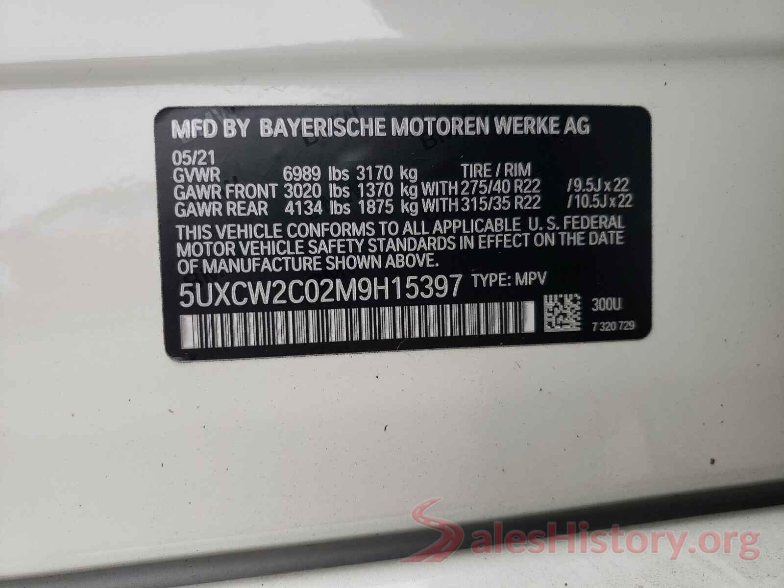 5UXCW2C02M9H15397 2021 BMW X7