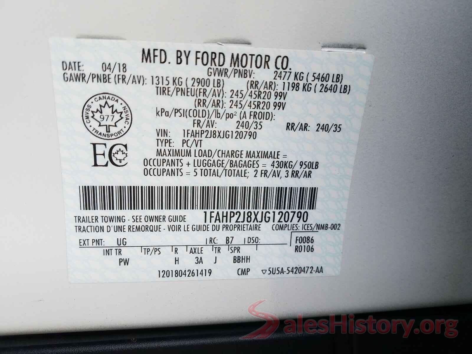 1FAHP2J8XJG120790 2018 FORD TAURUS