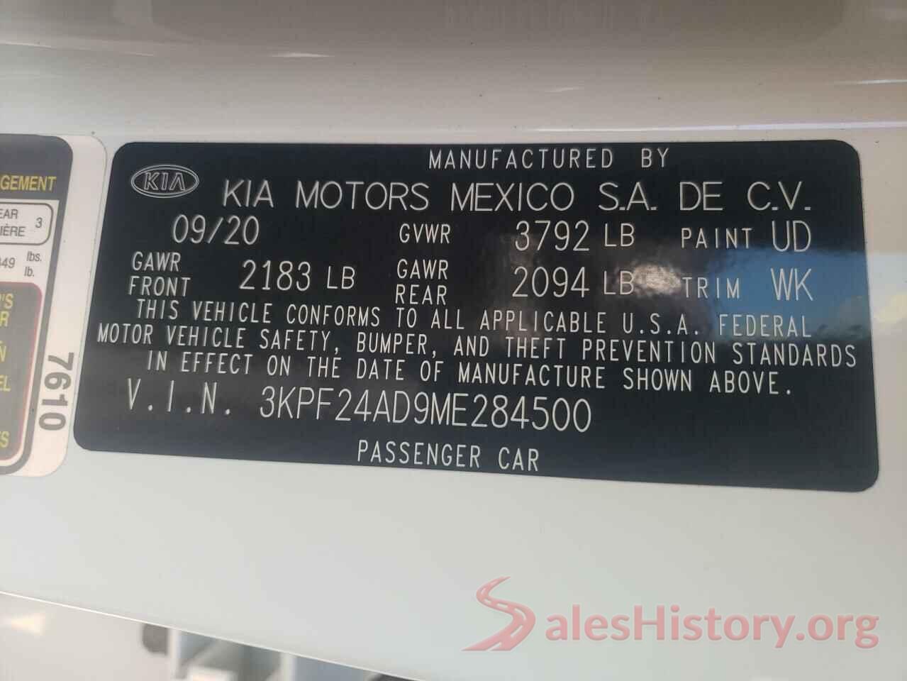 3KPF24AD9ME284500 2021 KIA FORTE