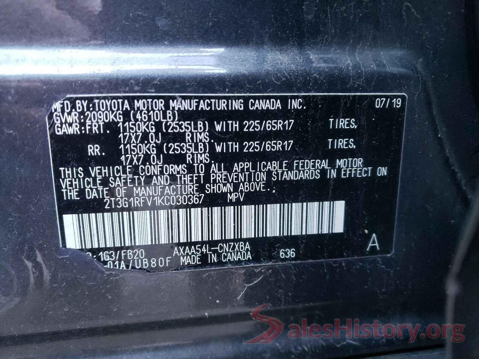 2T3G1RFV1KC030367 2019 TOYOTA RAV4