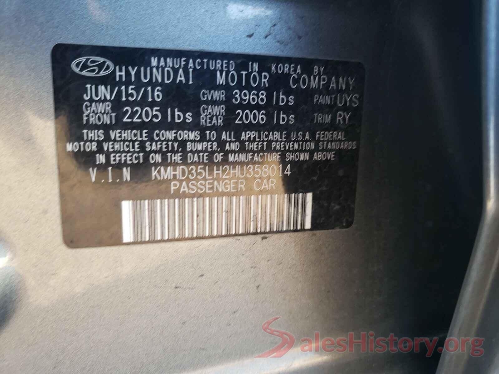 KMHD35LH2HU358014 2017 HYUNDAI ELANTRA