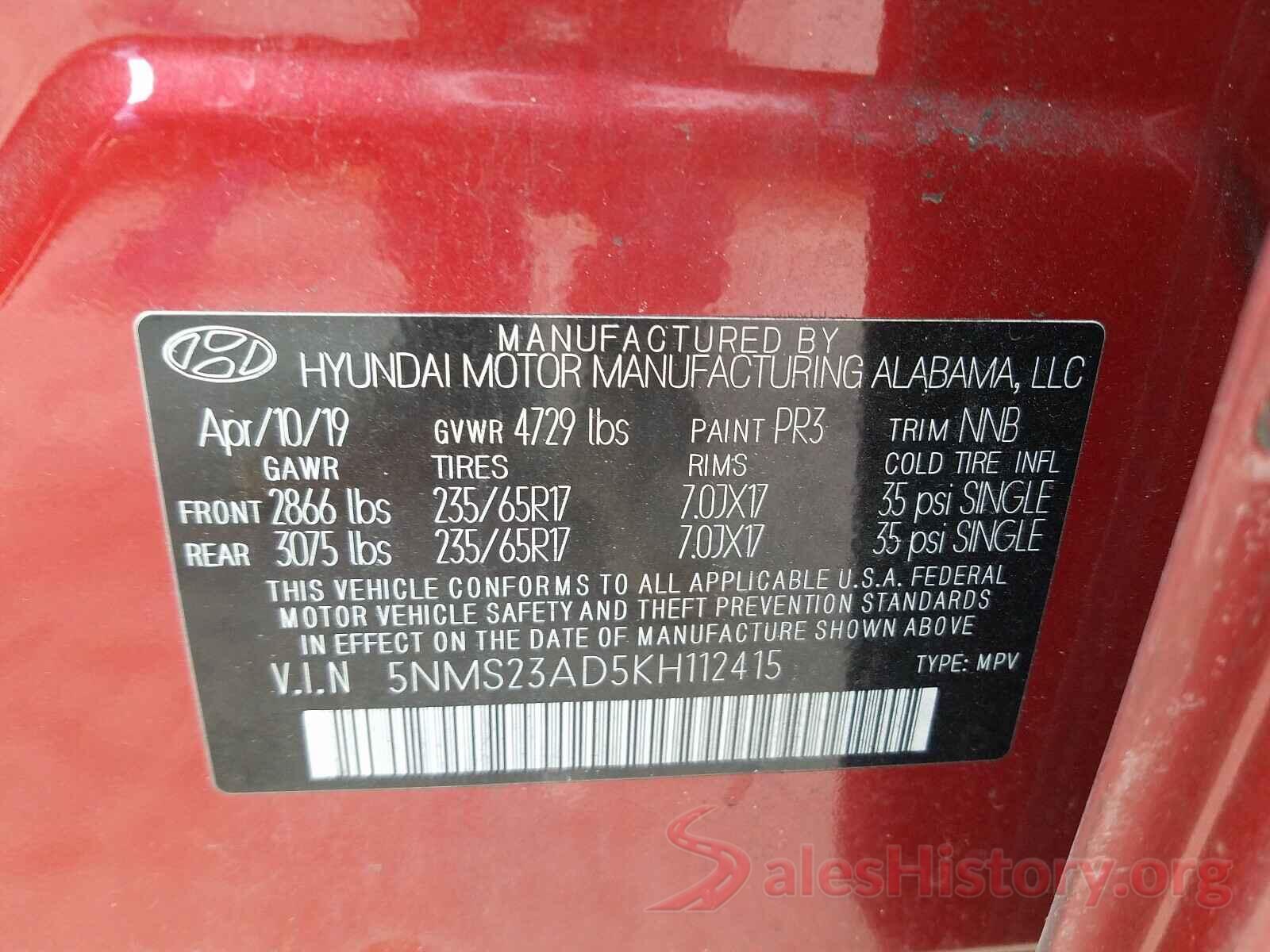 5NMS23AD5KH112415 2019 HYUNDAI SANTA FE