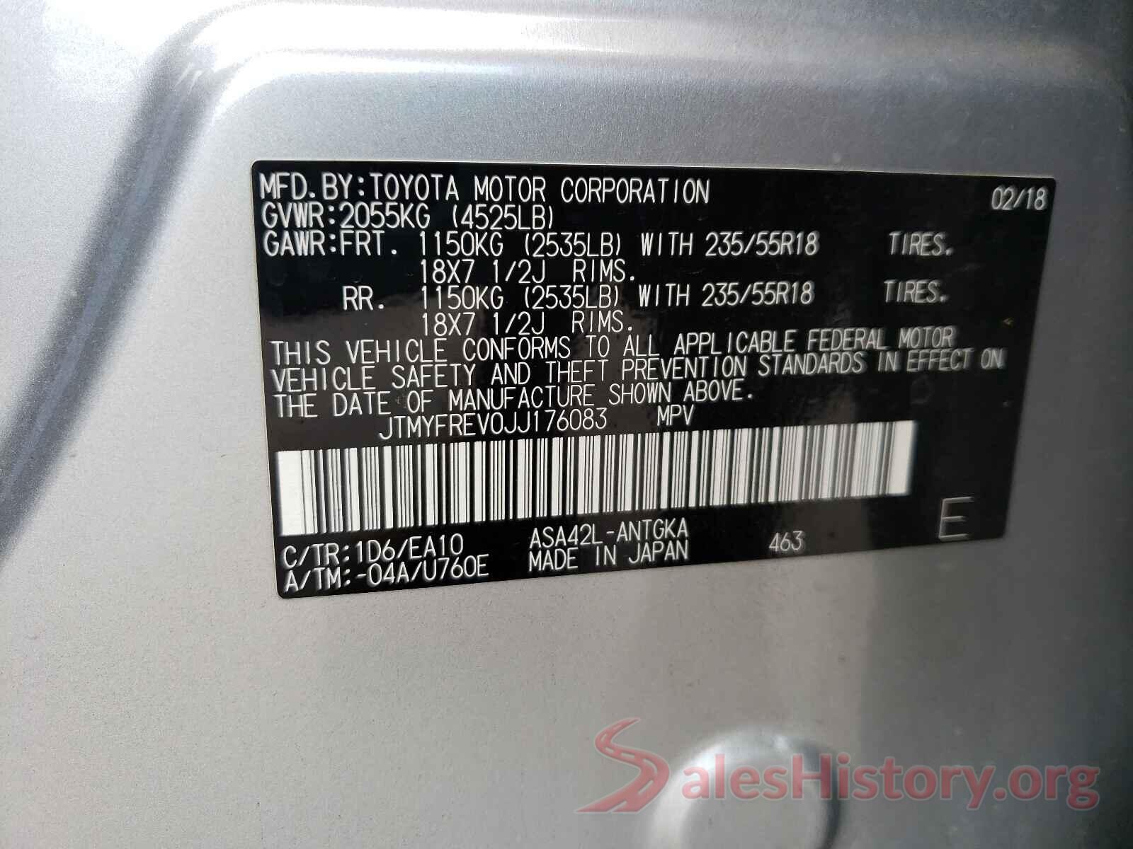 JTMYFREV0JJ176083 2018 TOYOTA RAV4