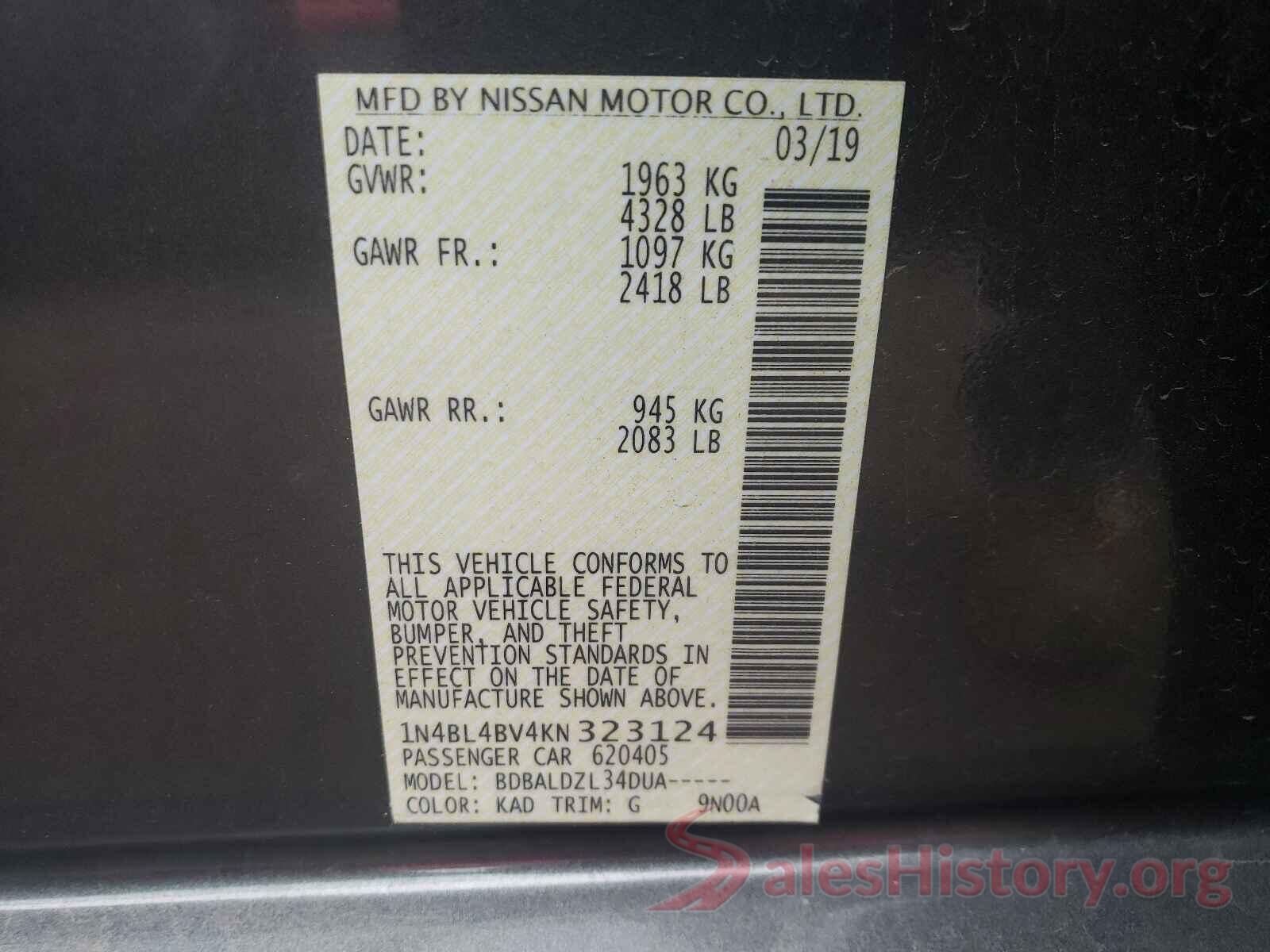 1N4BL4BV4KN323124 2019 NISSAN ALTIMA