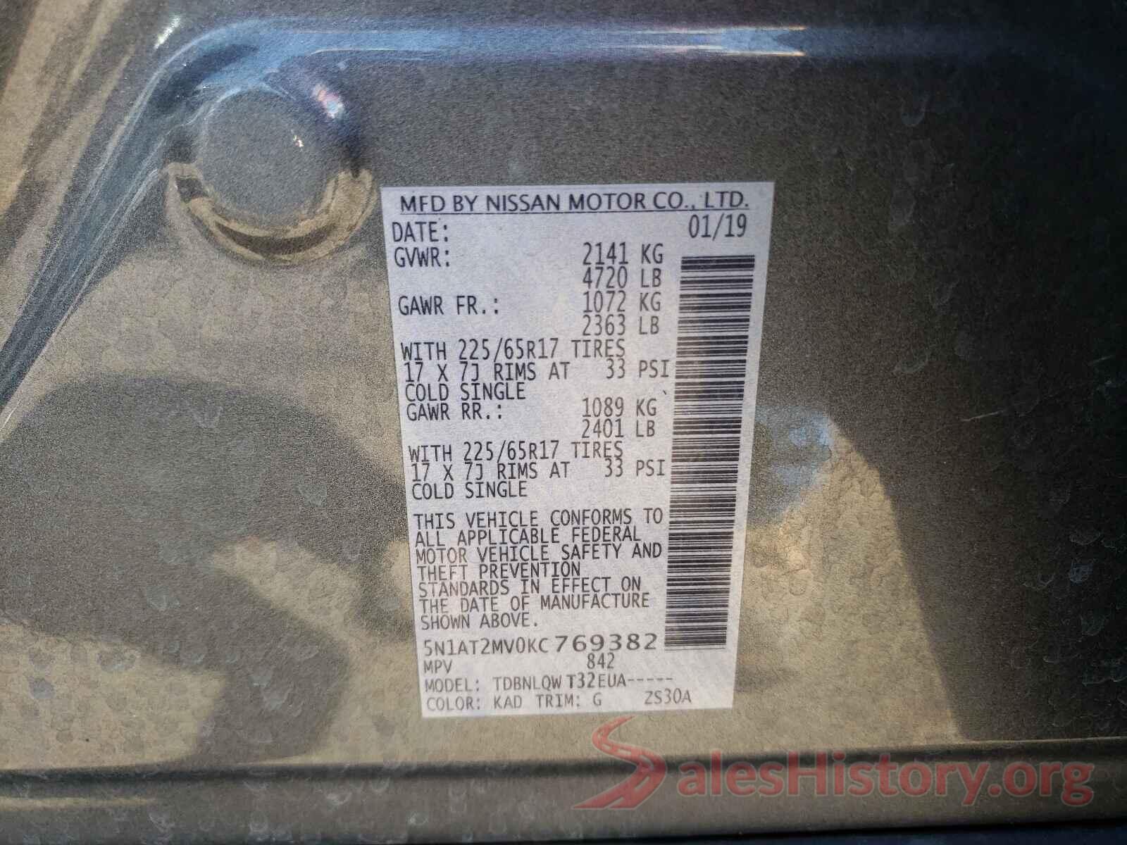 5N1AT2MV0KC769382 2019 NISSAN ROGUE