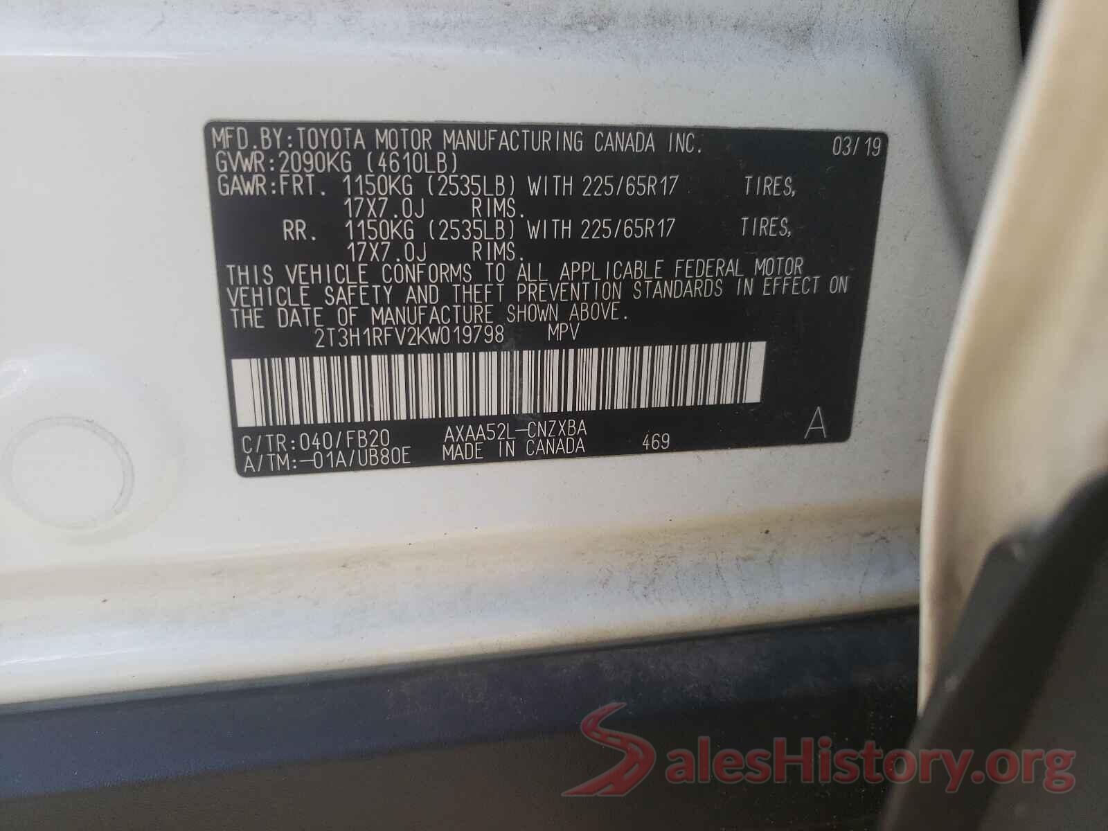 2T3H1RFV2KW019798 2019 TOYOTA RAV4