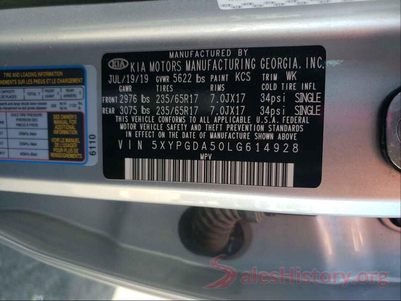 5XYPGDA50LG614928 2020 KIA SORENTO