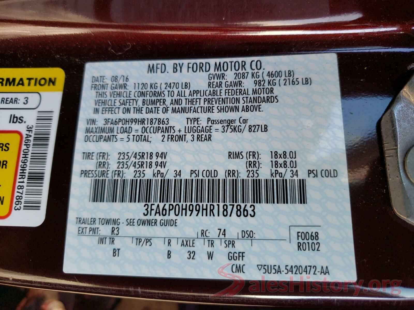 3FA6P0H99HR187863 2017 FORD FUSION