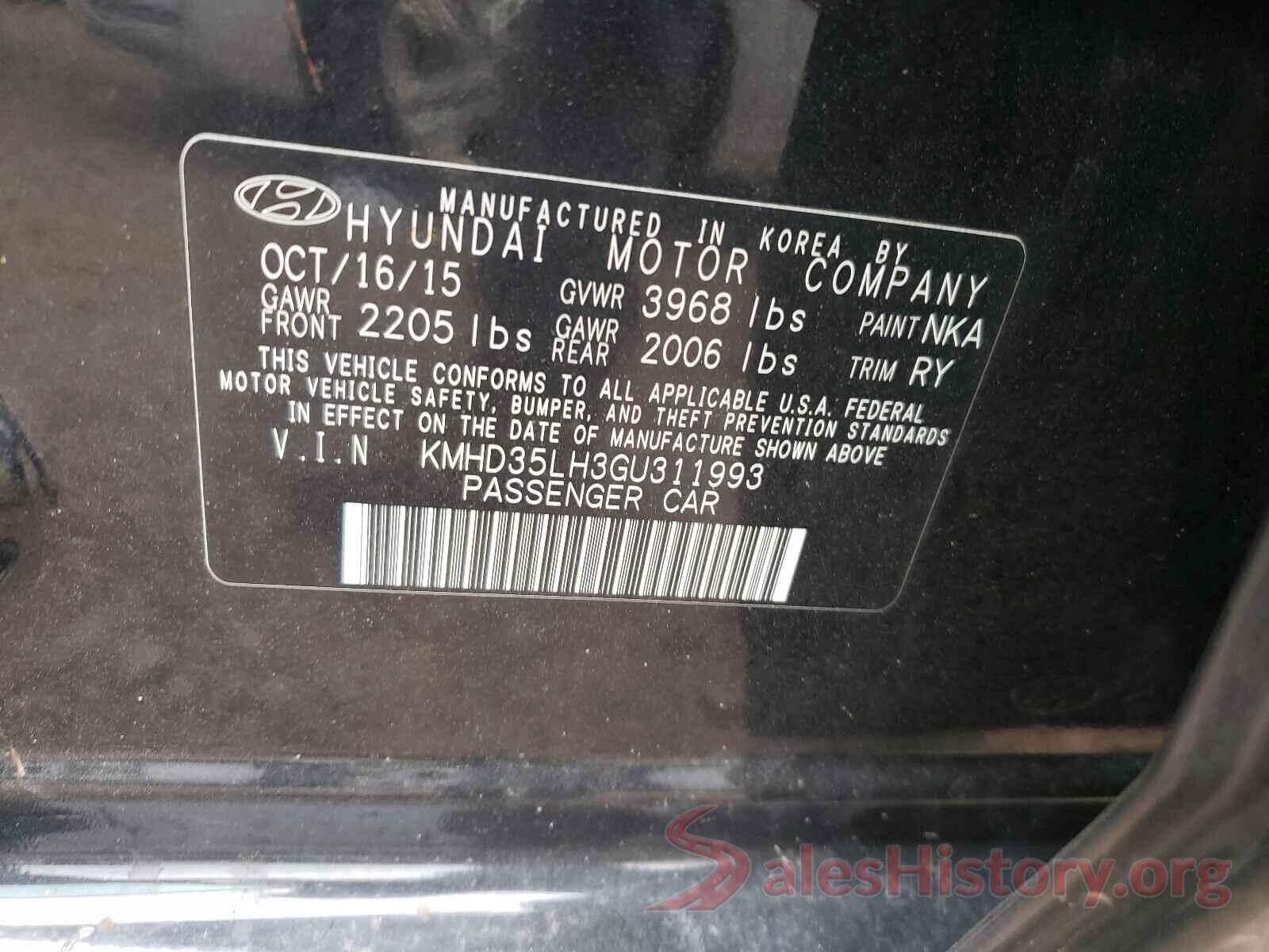 KMHD35LH3GU311993 2016 HYUNDAI ELANTRA