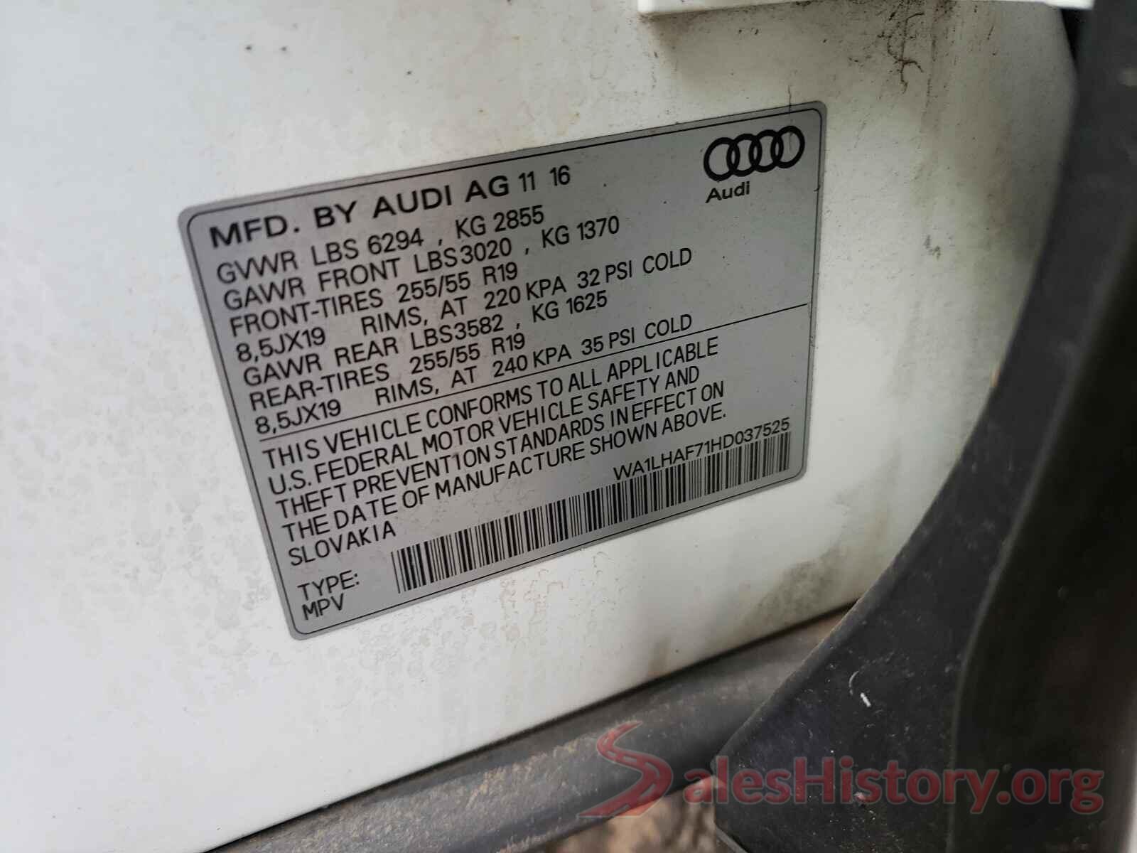 WA1LHAF71HD037525 2017 AUDI Q7