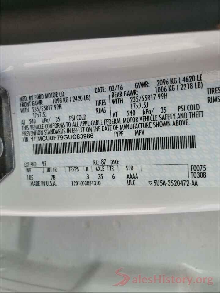 1FMCU0F79GUC83986 2016 FORD ESCAPE