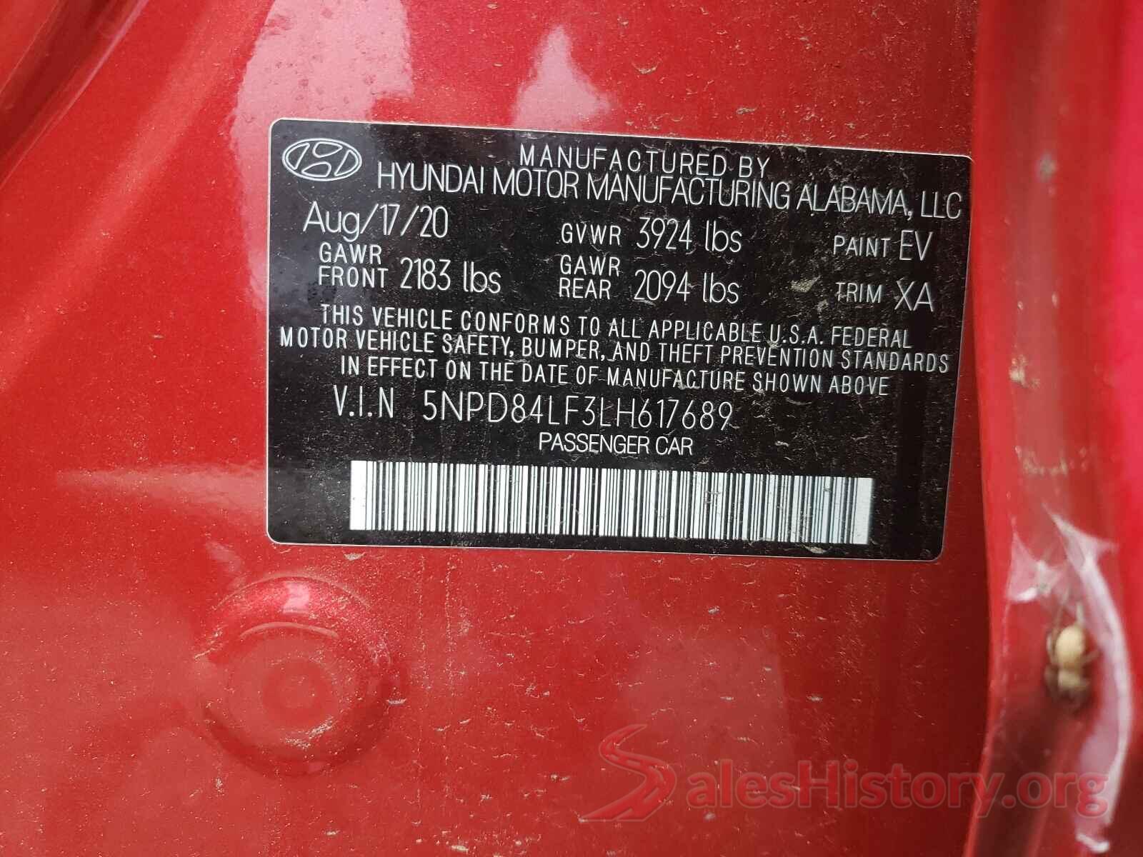 5NPD84LF3LH617689 2020 HYUNDAI ELANTRA