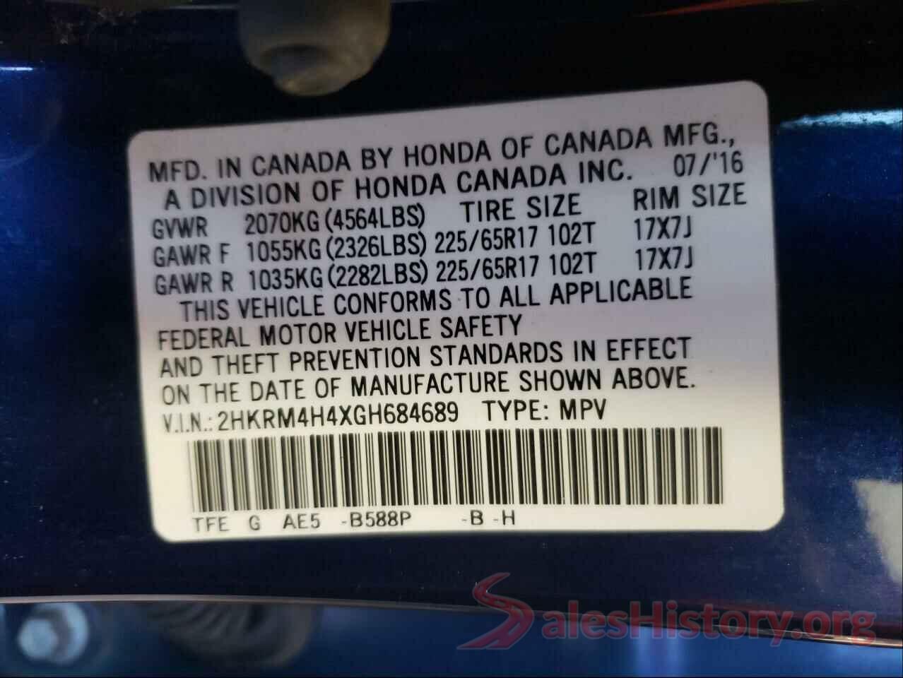 2HKRM4H4XGH684689 2016 HONDA CRV