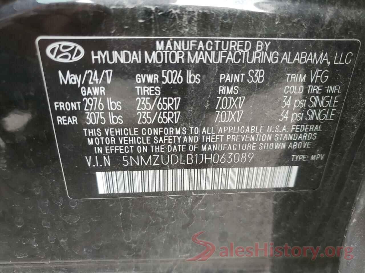 5NMZUDLB1JH063089 2018 HYUNDAI SANTA FE