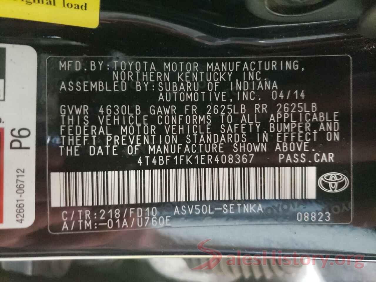 4T4BF1FK1ER408367 2014 TOYOTA CAMRY