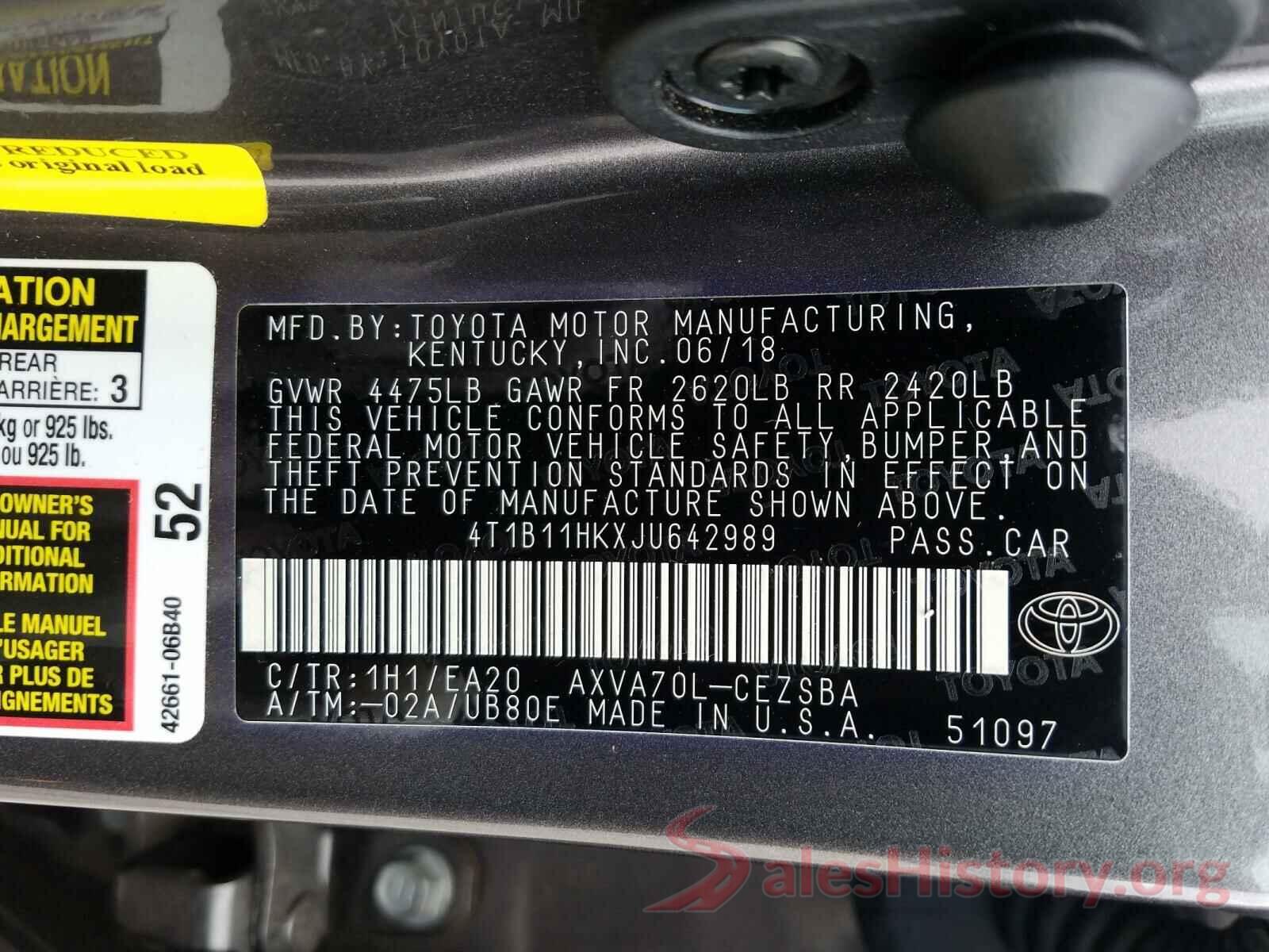 4T1B11HKXJU642989 2018 TOYOTA CAMRY