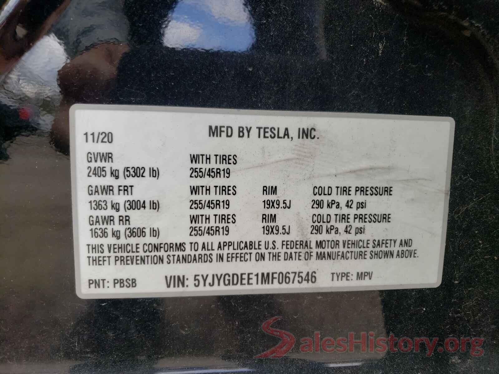 5YJYGDEE1MF067546 2021 TESLA MODEL Y