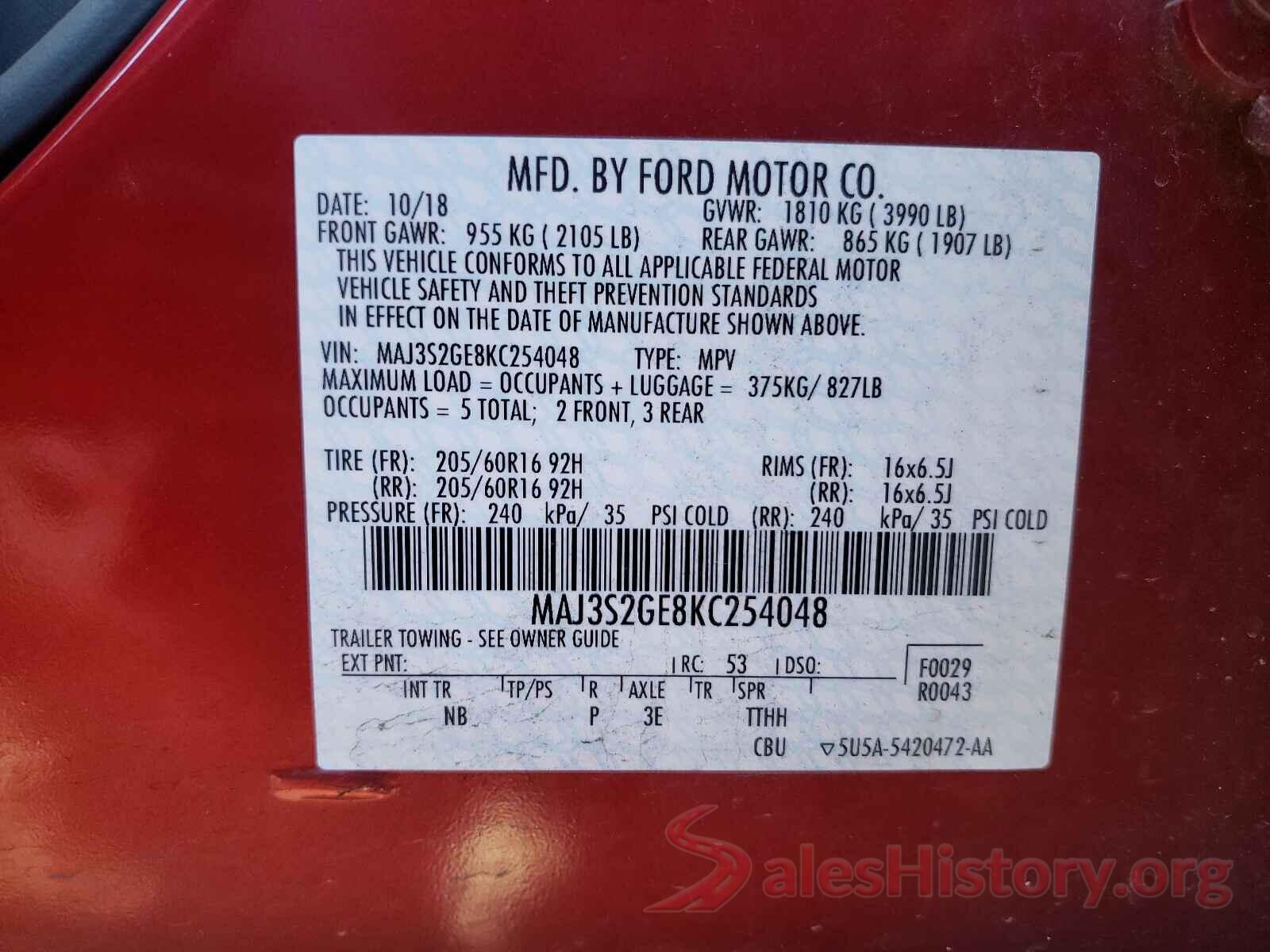 MAJ3S2GE8KC254048 2019 FORD ALL OTHER