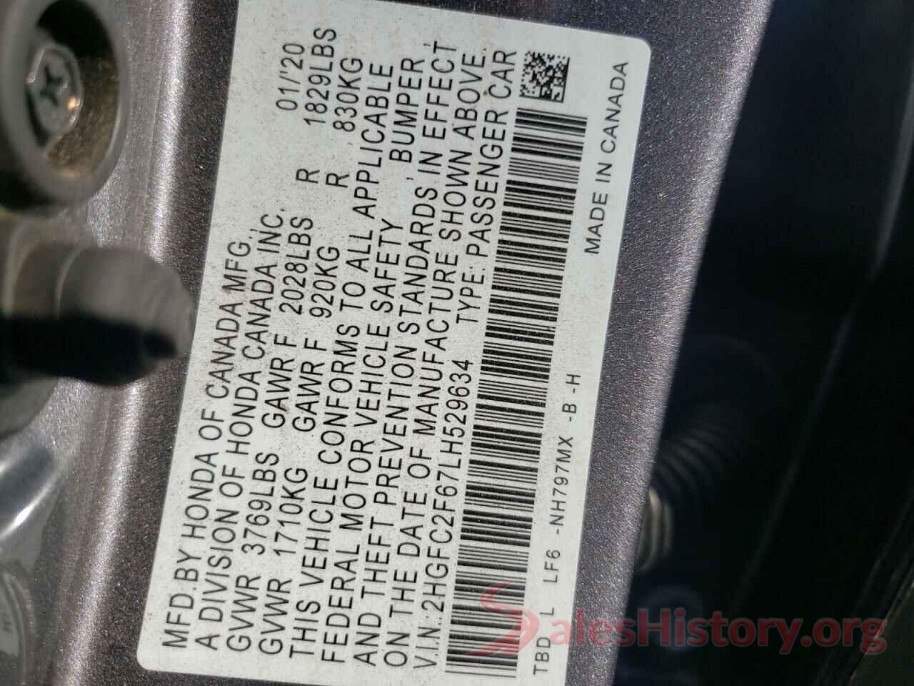 2HGFC2F67LH529634 2020 HONDA CIVIC