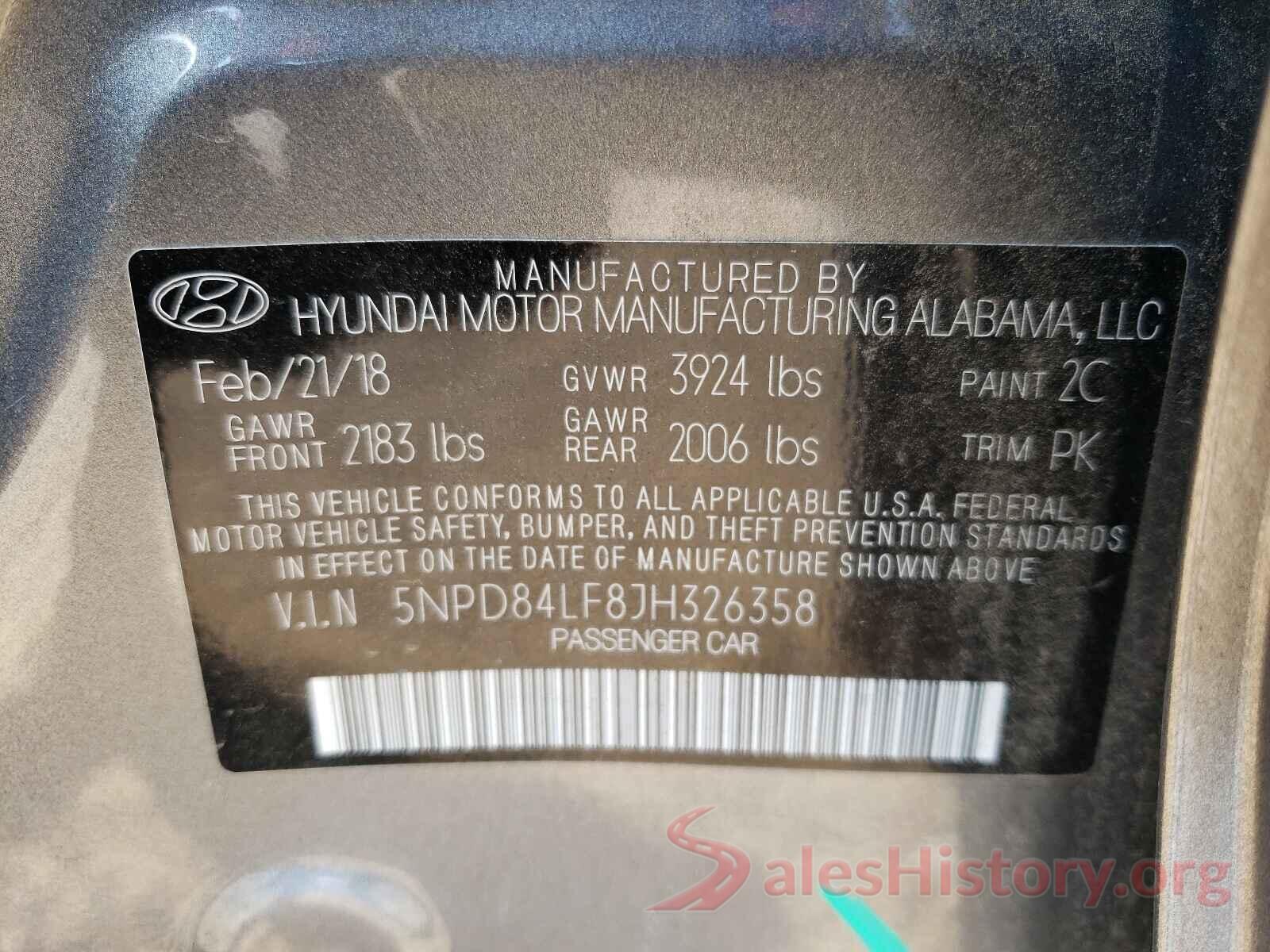 5NPD84LF8JH326358 2018 HYUNDAI ELANTRA