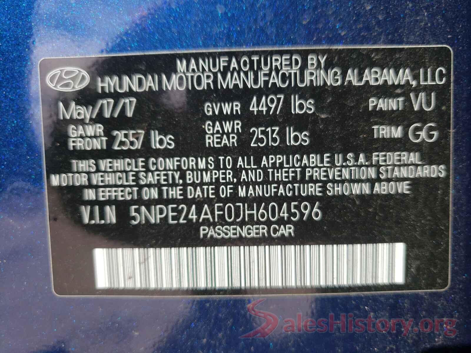 5NPE24AF0JH604596 2018 HYUNDAI SONATA